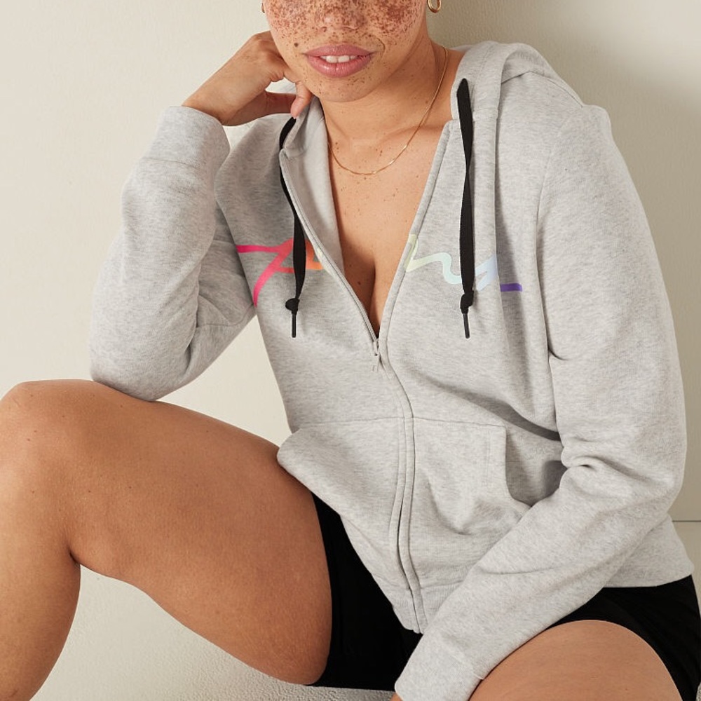💗VS PINK GREY OMBRÉ RAINBOW SCRIPT FULLZIP HOODIE - Picture 2 of 6